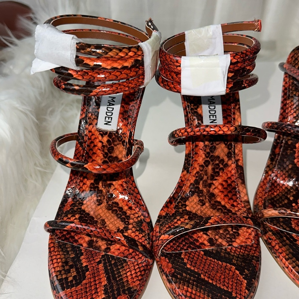 Steve Madden Exotica Orange Snake Print Heels - Picture 5 of 8